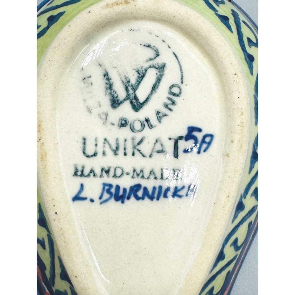 Unikat Polish Pottery Spoon Rest Blue Yellow Floral L Burnicki Boleslawiec